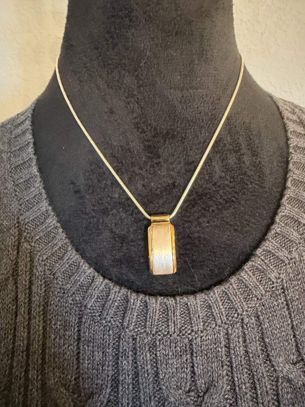 Title: Vintage Monet Two Tone Gold Silver Rectangular Pendant Necklace 18"